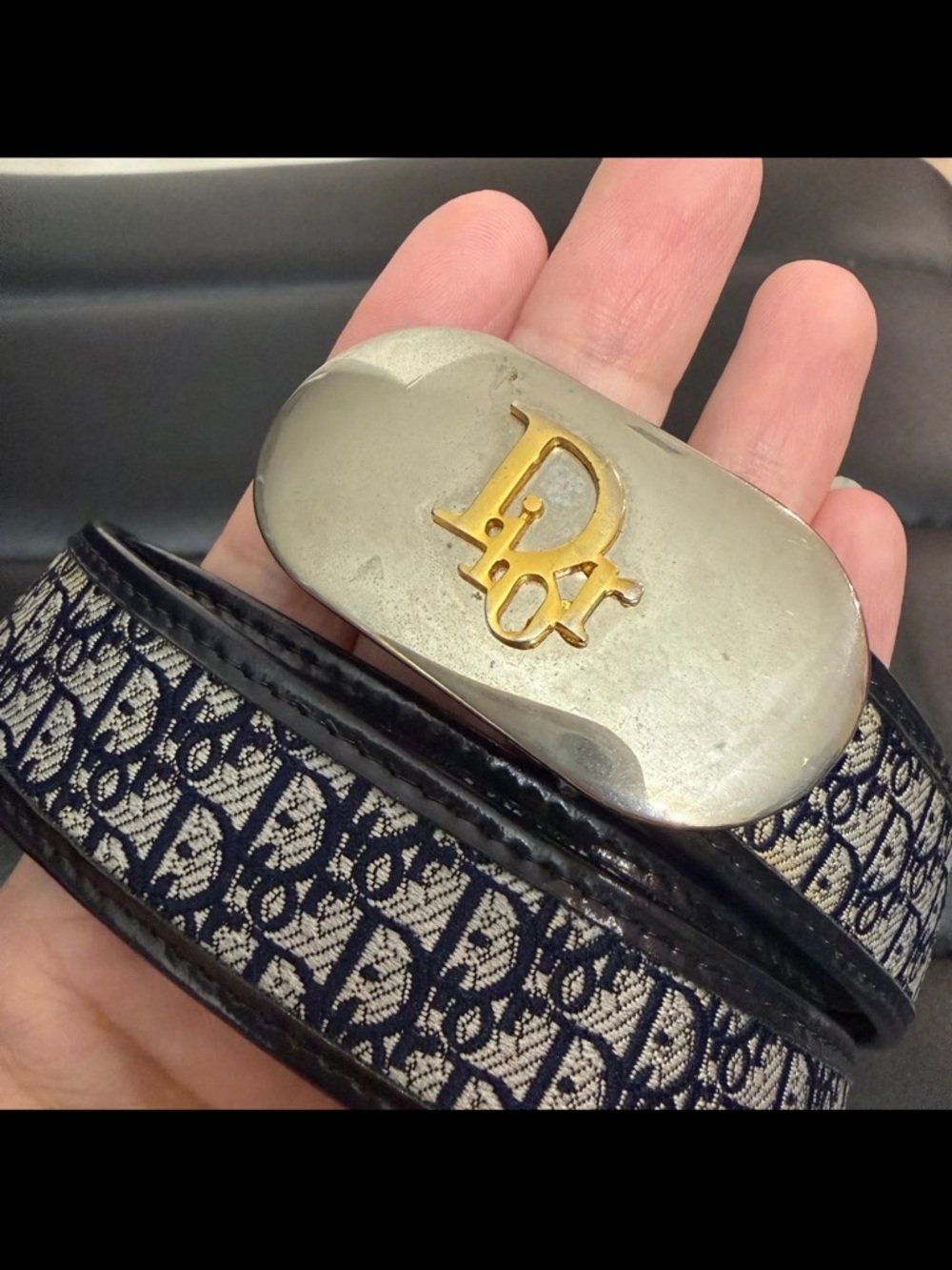 Dior Vintage Two-Toned Belt Navy 23.5”-27.5” - Picture 2 of 6